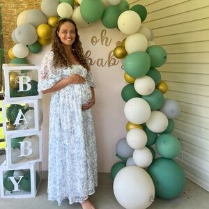 Worth Collective Mona Maxi Dress with Smocking Blue and White - Bump Friendly